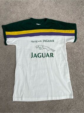 Vintage 70s 80s Racing with Jaguar Car Graphic T-Shirt Made in Italy Retro